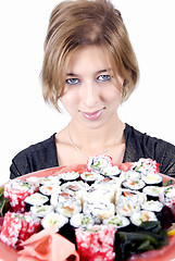 Image showing girl with sushi 