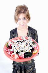 Image showing girl with sushi 