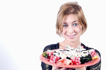 Image showing girl with sushi  