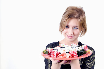 Image showing girl with sushi  