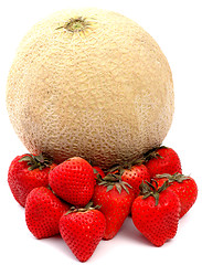 Image showing athena melon and strawberries