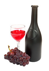 Image showing Bottle, glass and grapes