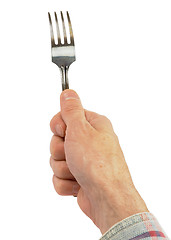 Image showing Hand holding a fork