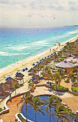 Image showing A detailed view of the ocean and beach activities from the Ritz-Carlton Resort in Cancun, Mexico. (14MP camera)