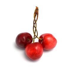 Image showing Three berries of a sweet cherry
