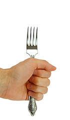 Image showing Man's hand holding a fork