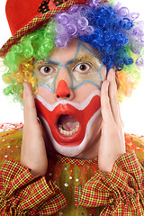 Image showing Portrait of a terrified clown