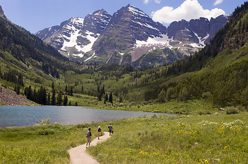 Image showing Hikers at Maroon Bells