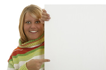 Image showing Young woman with white board 