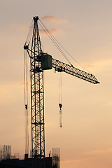 Image showing Lifting crane in evening