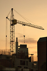 Image showing Lifting crane in evening