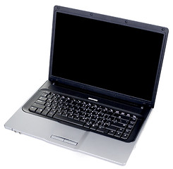 Image showing The black laptop with the Russian keyboard