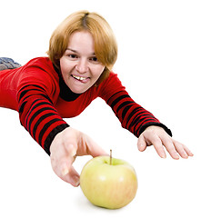 Image showing Woman giving a hand to apple
