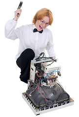 Image showing Girl repairing electronic equipment