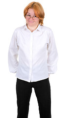 Image showing Confused girl standing on a white