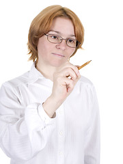 Image showing Girl draws on glass