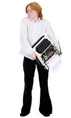 Image showing Woman with a typewriter on hands