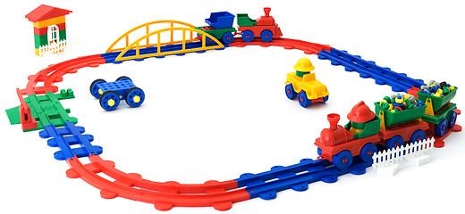 Image showing Plastic colour railway on a white background