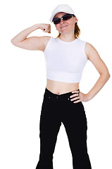 Image showing The strong girl on a white