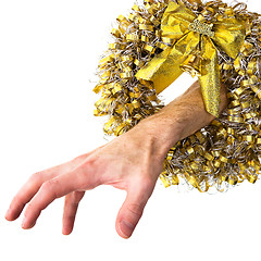 Image showing Christmas wreath and hand