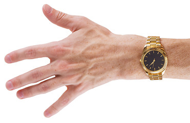 Image showing Hand with watch on white