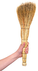 Image showing Old dirty broom in hand