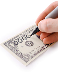 Image showing Male hand draw nil on dollar