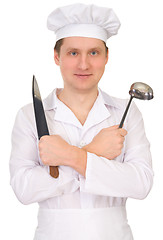 Image showing Cook with knife and ladle 