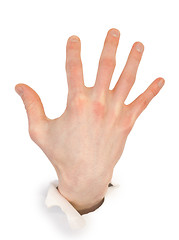 Image showing Male hand through white paper