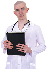 Image showing Doctor with a stetoscope and book