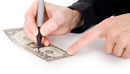 Image showing Male hand draw nil on dollar 