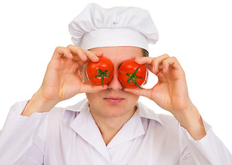 Image showing Cook with red tomato