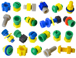 Image showing Toy plastic details - bolts, nuts, gears