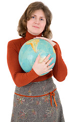 Image showing Woman and terrestrial globe