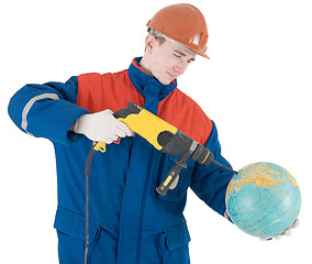 Image showing Builder, terrestrial globe and perforator