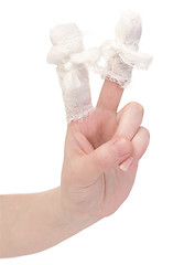 Image showing Hand with the bandaged, wounded fingers