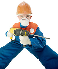 Image showing Labourer with hand drill 