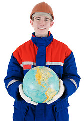 Image showing Labourer with globe 