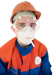 Image showing Laborer on the helmet with cigarette