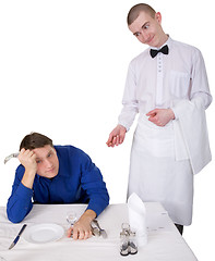 Image showing Waiter and guest of restaurant