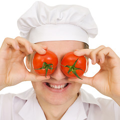 Image showing Cook with red tomato