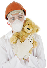 Image showing Scientist and toy bear