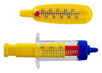 Image showing Thermometer and syringe