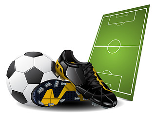 Image showing Soccer boots and ball