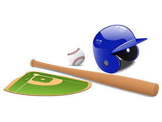 Image showing Baseball field, ball and accessories