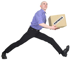 Image showing Man to hurry to deliver box