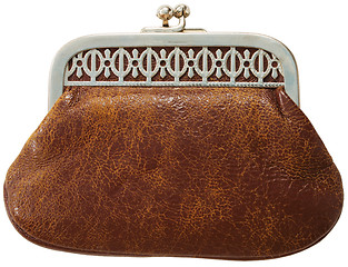 Image showing Brown antique leather purse