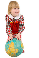 Image showing Little girl and terrestrial globe