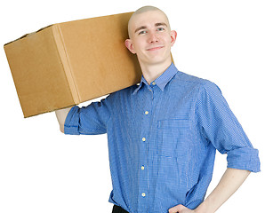 Image showing Courier with cardboard box