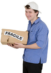 Image showing Man holded cardboard box with inscription 